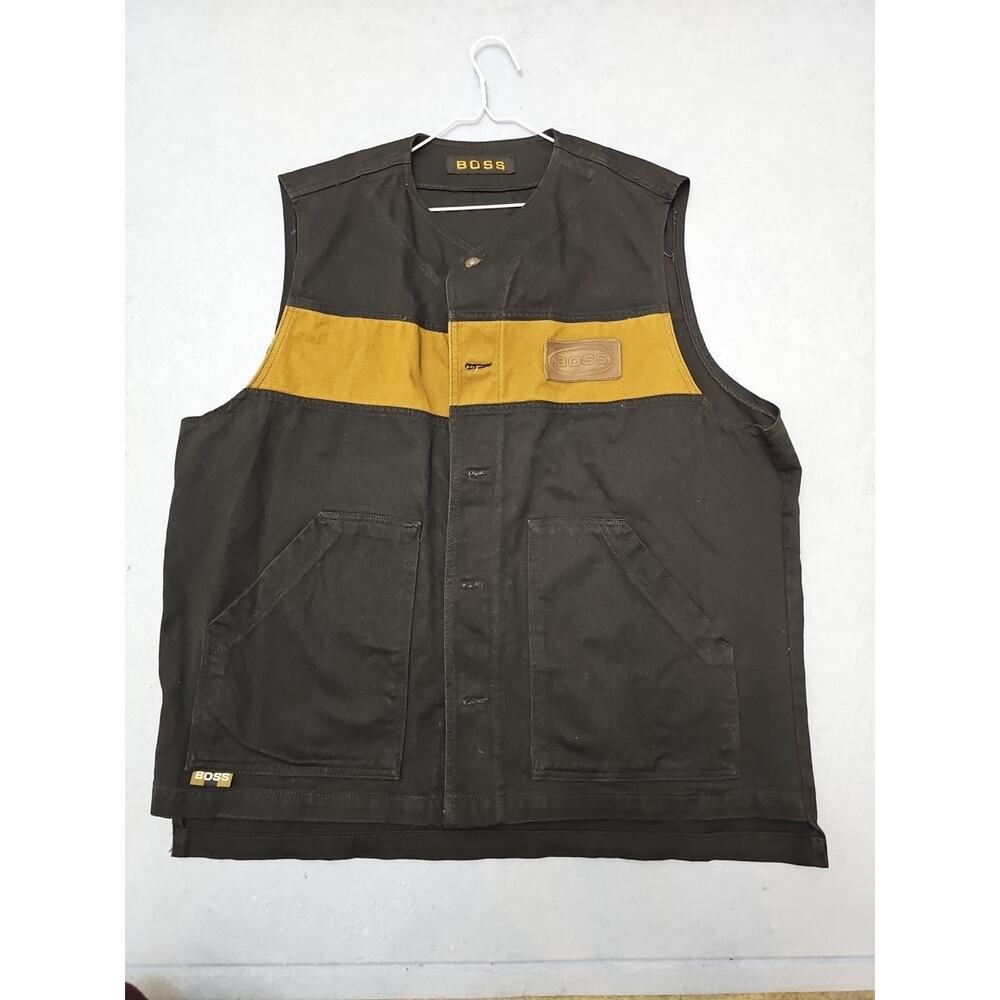 VINTAGE Boss Jeans Vest Men XXL Denim Blue USA Hip Hop BLACK Y2K 00s 90s